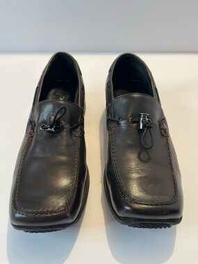 Classic Brown Leather Slip-On Loafers with Toggle Accent